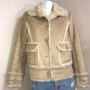 Bossini Faux Fur Suede Beige Warm Nude Trim Coat